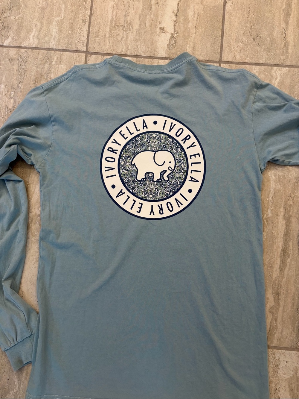 ivory ella Long Sleeve Tee - Dusty Blue with Navy & White Logo